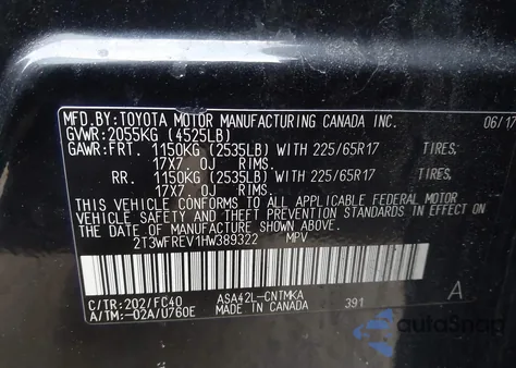 2017 Toyota Rav4 Xle из США, поврежденный, VIN 2T3WFREV1HW389322